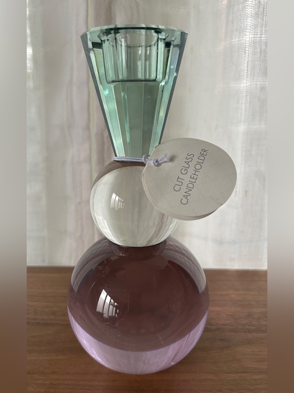 EUC Anthropologie Cut Glass Candle Holder - Sky/Clear/Lilac